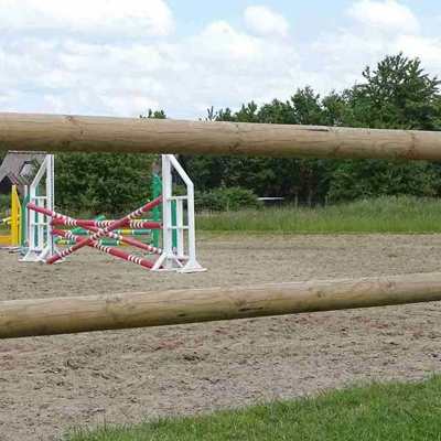 En ridebanes spring kan ses mellem lægterne på banens træhegn.