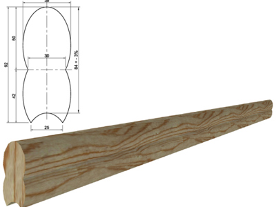 Dimensionstegning af en lægte til et Lund hegn, med mål angivet i millimeter.