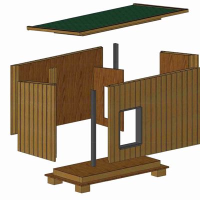 Teknisk tegning af et isoleret hundehus.