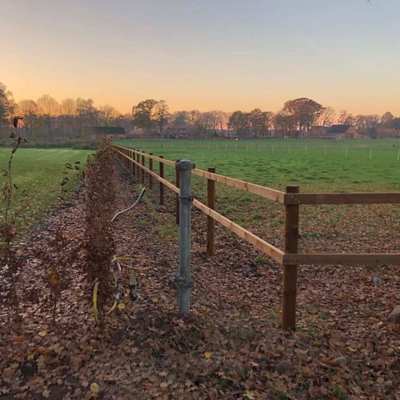 Stor flot indhegning i Ohio-hegn med solnedgang i baggrunden.