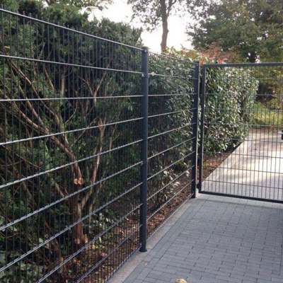 Et hegn lavet af panelhegn afsluttes med en flot låge i samme design