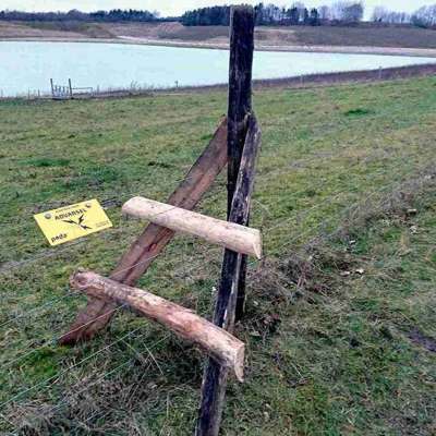 Via en trætrappe kan man komme fra den ene side af hegnet til den anden.